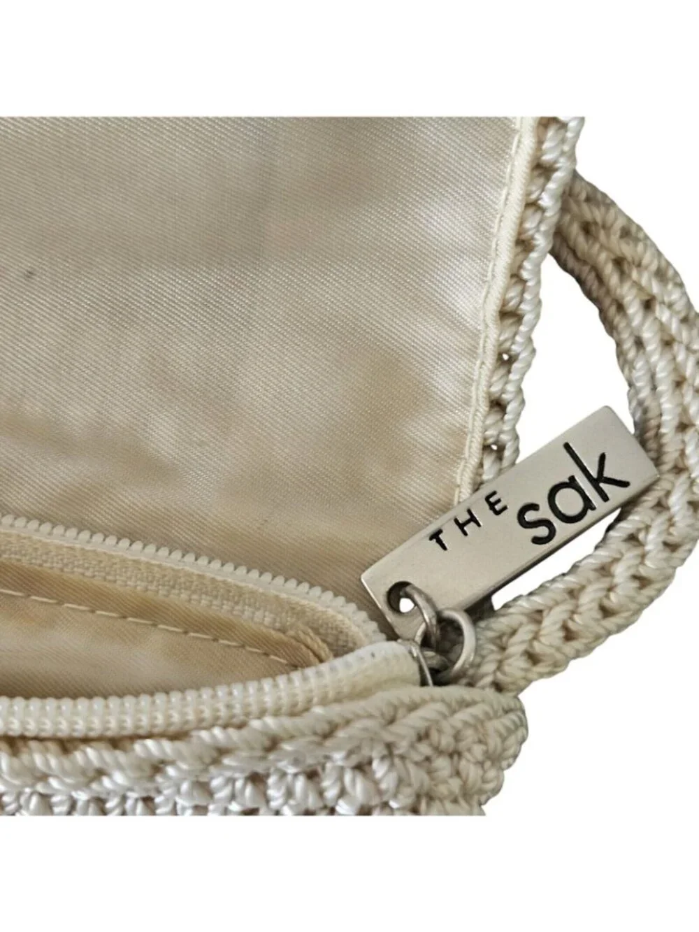 The Sak Cream Crocheted Small Crossbody Bag Shoulder Handbag Purse